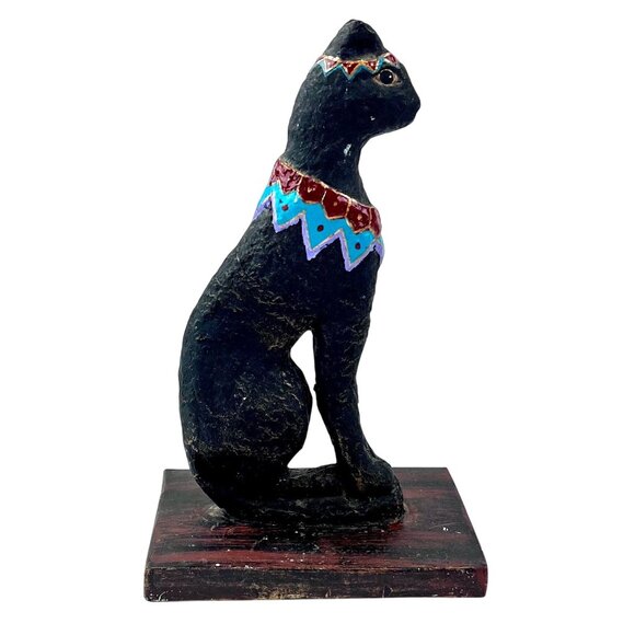 Vintage 1995 Otagiri Egyptian Bastet Black Cat Figurine Textured Metal on Base - Picture 1 of 11